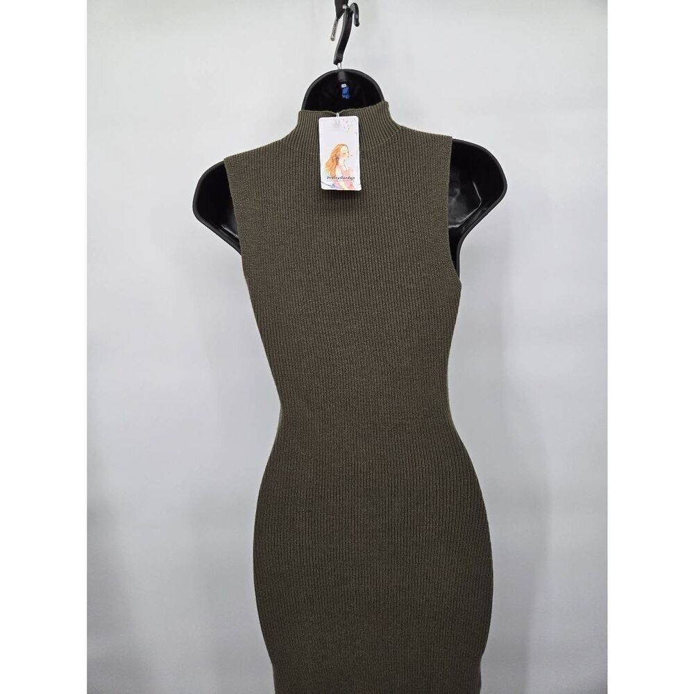 Pretty Garden Sleeveless Sweater Dress Size Medium Ribbed Olive Green - Picture 7 of 9